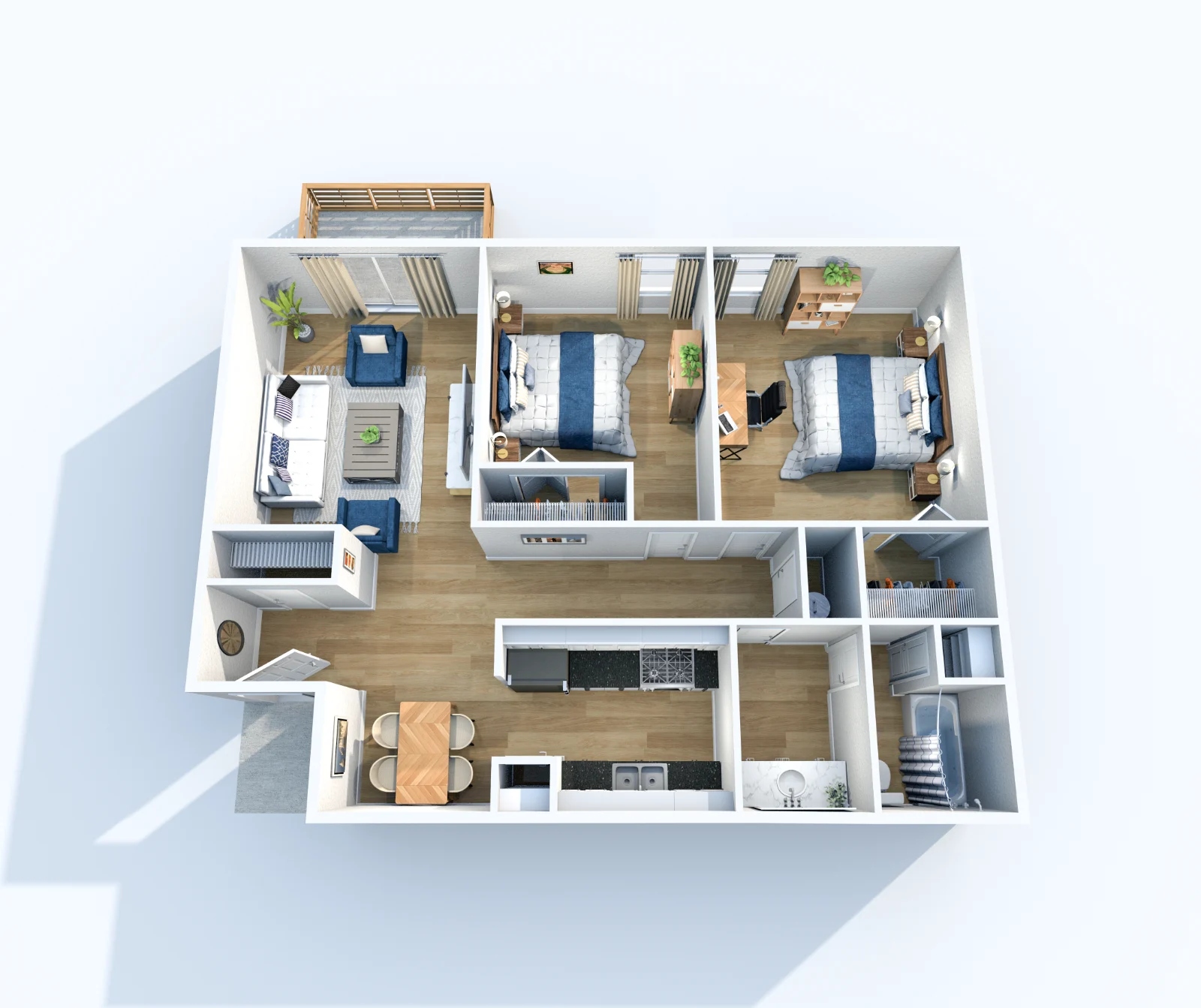 Music City Flats — floor plan, Plan B1 · 2 bed · 1 bath · 925 sq ft