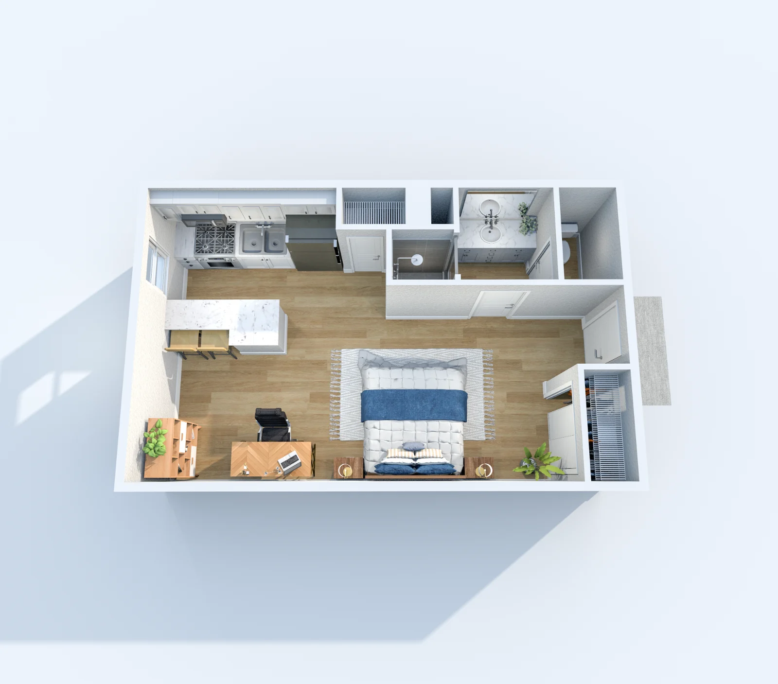 Music City Flats — floor plan, Plan E1 · Studio · 420 sq ft